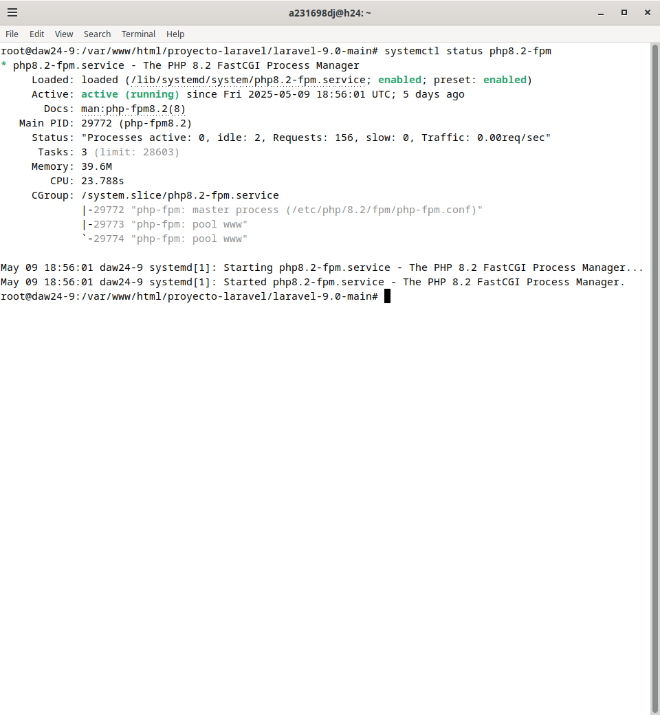 Estado del servicio PHP-FPM